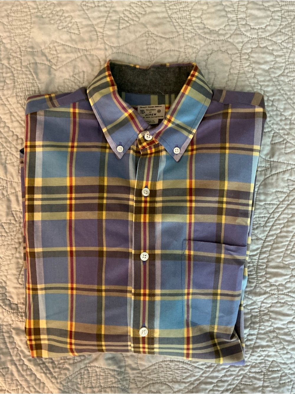 J. Crew Plaid Button-Down Shirt in Blue, Purple and Yellow Accents
